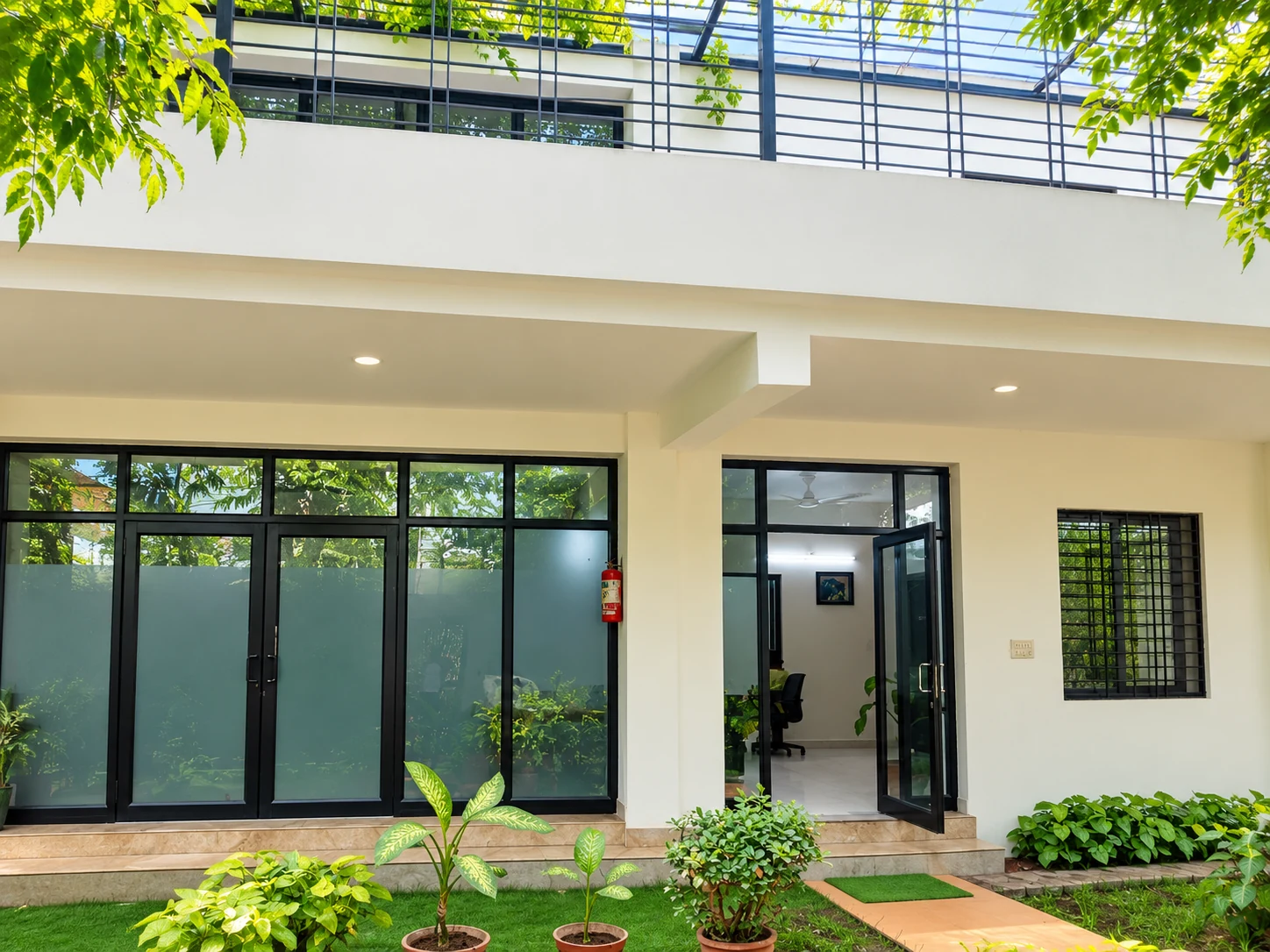The entrance to Tulasi Healthcare’s Mehrauli male centre, with a landscaped garden